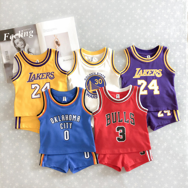 New Fashion Summer Baby Kids Sports Set Children Cotton Fashion Sleeveless Motion Vest Suit Pure Cotton Gown Basketball Clothes