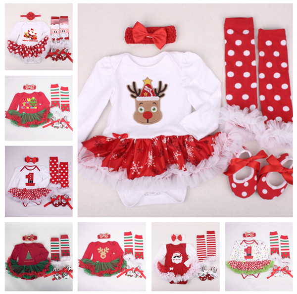 Newborn Baby Christmas Clothes 20 desings Xmas Outfits 4pcs Clothing sets TuTu Romper Kids 0-2T Dress Cute Tutu Long Sleeve Rompers LE22