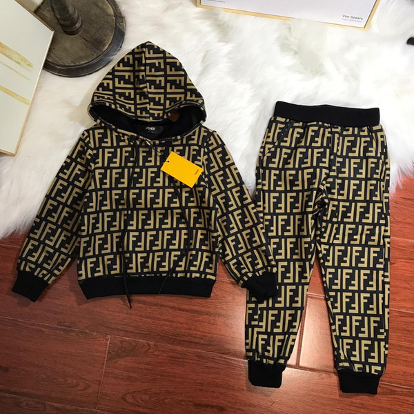 Boys And Girls High velvet Brand Tracksuits Kids Clothing Set Hot Sell Fashion Spring Autumn Children's Long Sleeve printing letter F