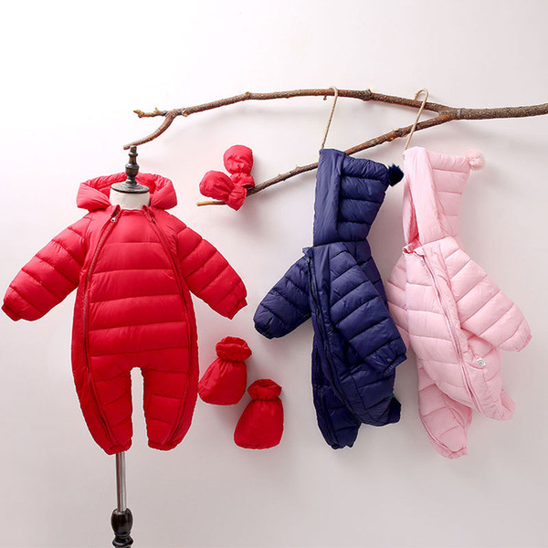 Baby Winter Warm Suit Baby Down Jacket Baby Jumpsuit Winter Newborn Jacket Winter Fashion Solid Thick Warm Hooded Romper