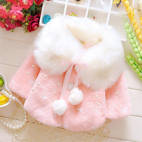 2019 Faux Fur Coats for Baby Girls Autumn Winter Clothes Child Wool Outwear Girl Beadings Shawl Kids warm shoulders Kids Costume ST277