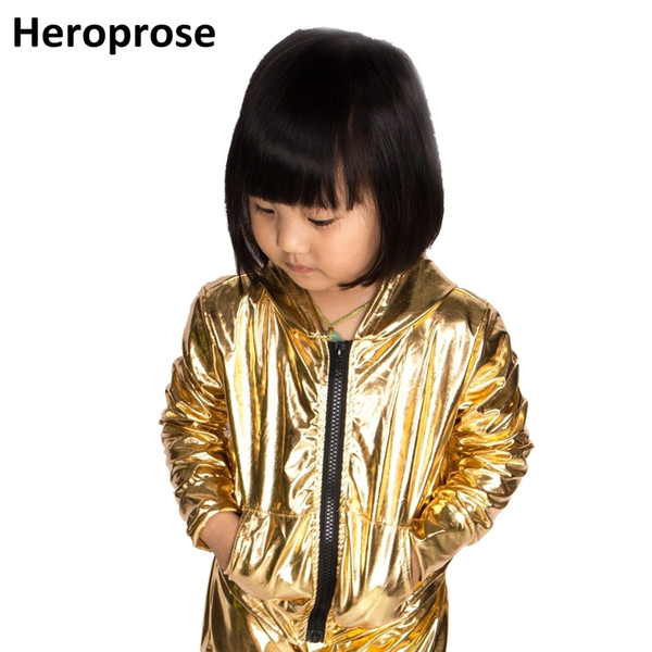 Spring Autumn Kids Gold Bomber Jacket Stage Performance Wear Paillette Feminina Casaco Hip Hop Dance Coat J190508