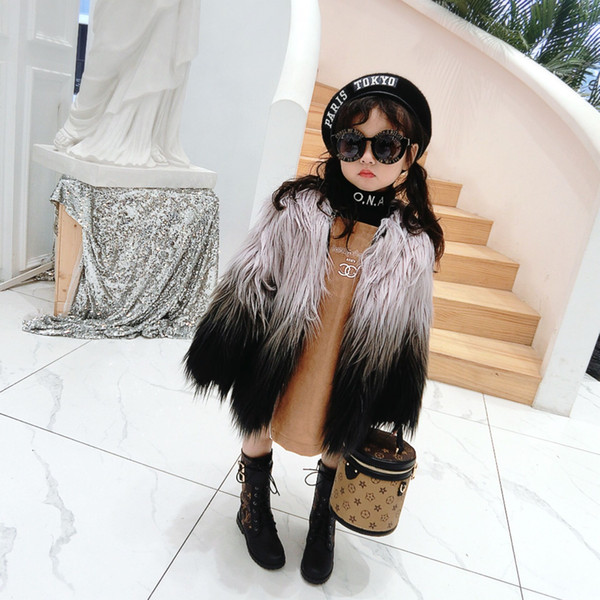 Winter warm girls fur jacket kids designer coat children outwear baby clothes thick velvet gradient faux fur tassel 3 to 6 yrs