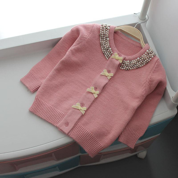 Christmas Jacket for Girls Sweater Autumn Winter Cardigan Woolen Children Sweater Knitted Bow Pearl Girls Clothes Outerwear