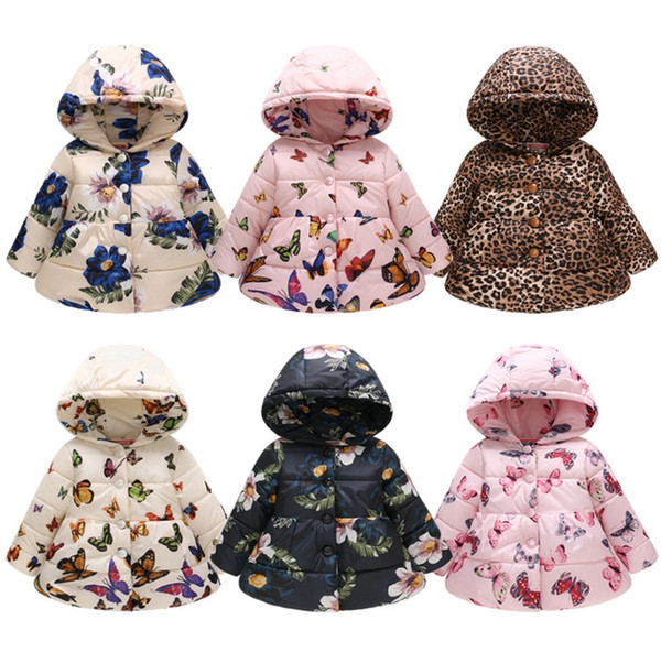 New arrvail Winter Coats Flower print Fashion Warm Casual Coat Outdoor Children Cotton padded Jacket For 12-18 months girls Or 3-8Years Y14