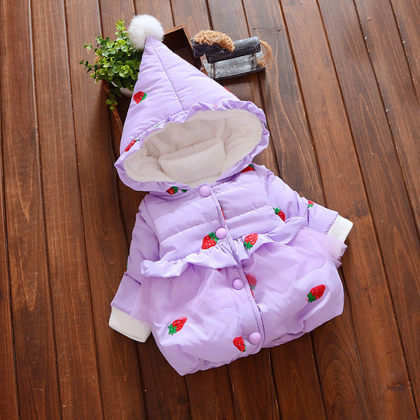 New Winter Coat For Girls Cute Strawberry Kids Jacket for Girls Long Sleeve Outerwear Kids Clothes Baby Girls Autumn Jacket