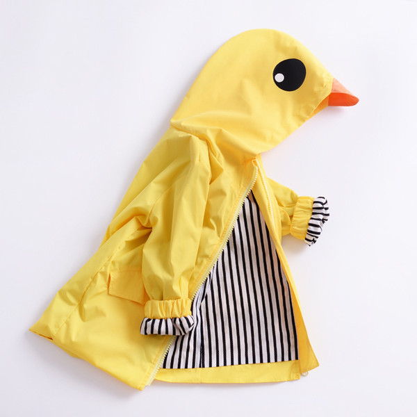 Spring Autumn Jackets for Boys Girls Cartoon Yellow Duck Style Kids Outerwear Hooded Zipper Toddlers Children Coat Clothing