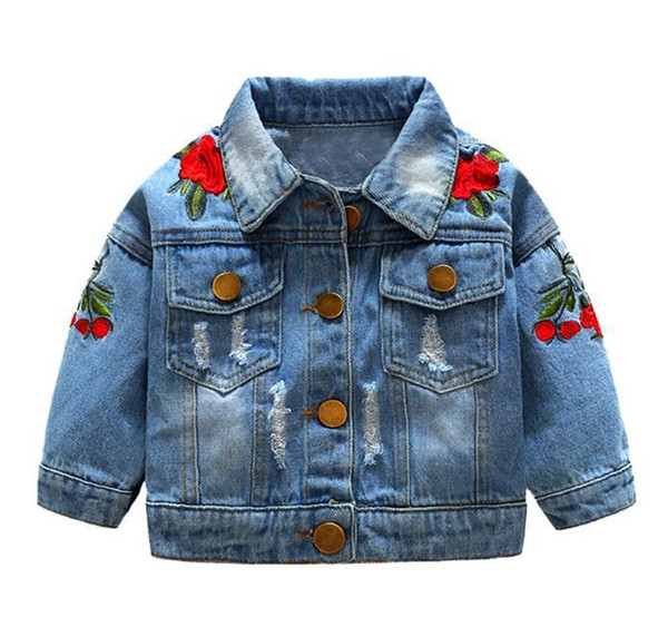 Korean version of the girl denim jacket jacket spring and autumn new children's clothing rose embroidered children's denim clothin