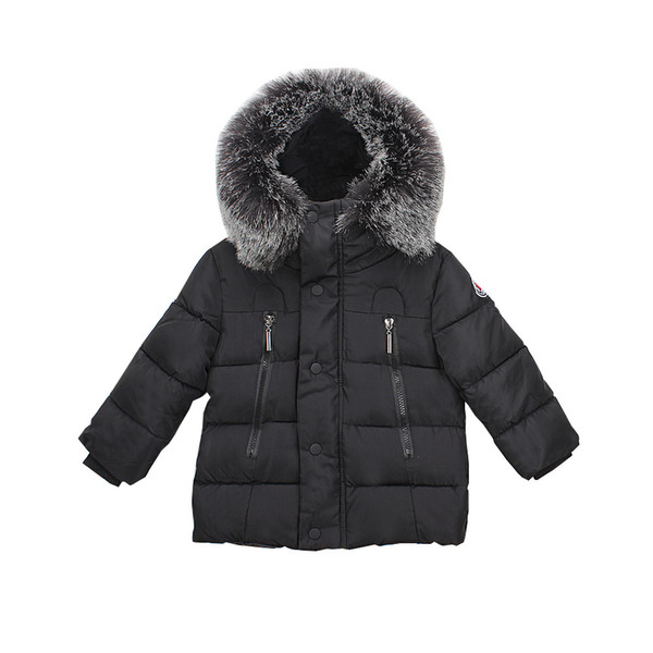 Retail kids winter coats boys luxury designer thicken big fur collar warm down coat infant baby girl jacket hooded jackets outwear