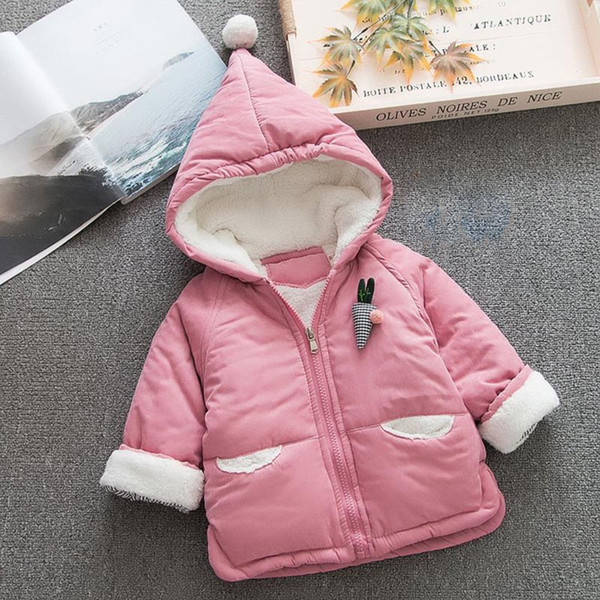 Baby Jacket Winter Infant Girls Clothes 100% Cotton Three Colors Warm and Soft Outerwear Full Sleeve Hooded Coat