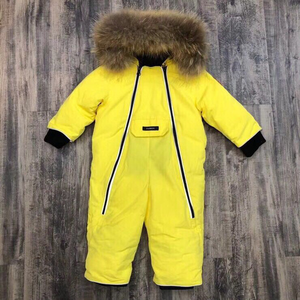 Russia Baby Snowsuits kids jumpsuit hold boy Warm natural fur down jacket kids clothes Rompers kids coat toddler boy clothes 1-6