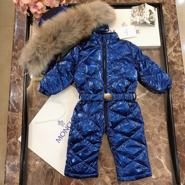 Baby down jacket kids designer clothing winter new baby jumpsuit solid color goose down filled hooded jumpsuit customs