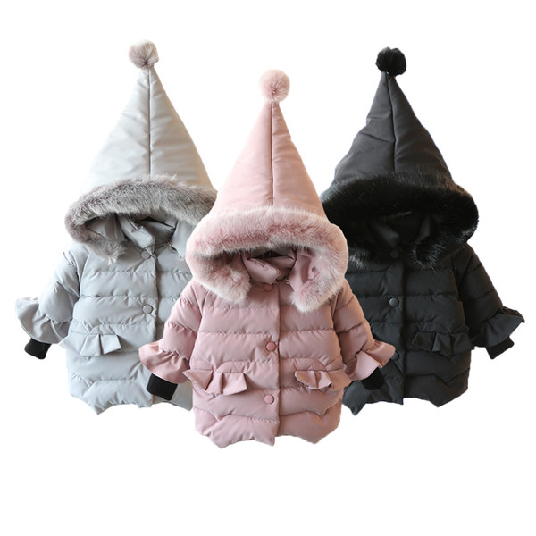 Thickening Warm Girls Jacket Cotton Lovely Thick Hooded Coat For Baby Girls Winter Little Girl Outerwear Kids Christmas Gifts Clothes