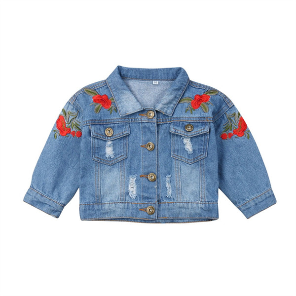 Fashion Toddler Kid Girl Embroidery Denim Jacket Casual Coat Button Outerwear