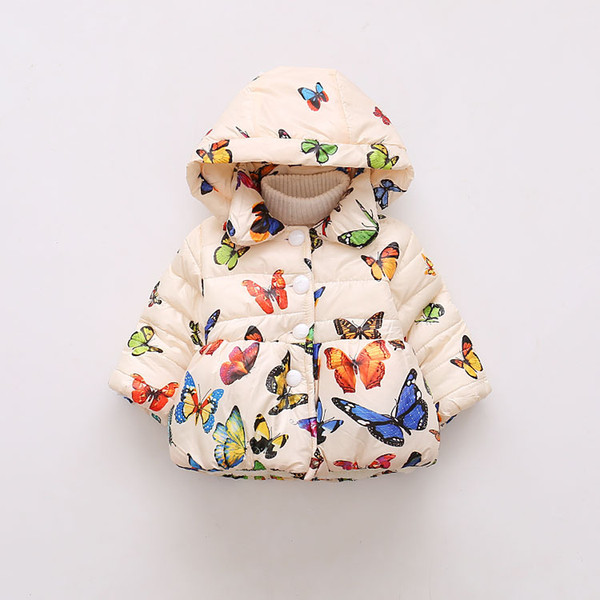 Autumn and winter 2019 foreign trade children's cotton padded clothes European and American girls butterfly printing hooded children's small