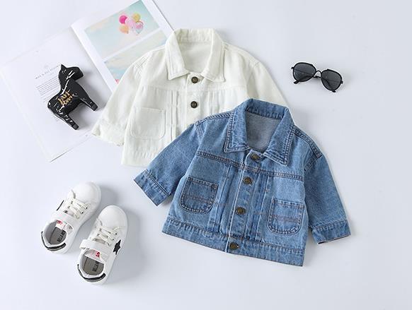 Girls Boys Kids Fall Jean Jacket Coat Children's Baby Denim Outwear Spring Autumn Cotton Cartoon Printed Clothing white blue