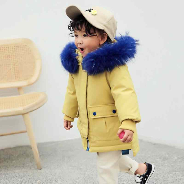 Winter kids Thicken Warm Children Down Cotton Coats Parkas Fashion Big Fur Hats Hooed Jackets Boys Girls Clothing Warm