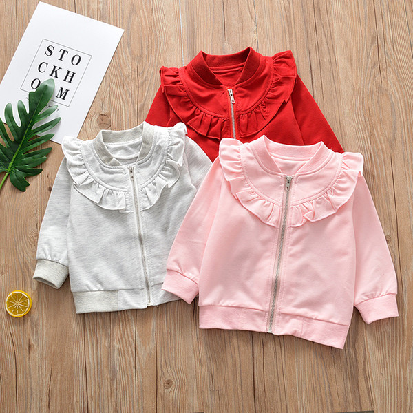 3 color girls 2019 new autumn long-sleeved lotus leaf collar decorative coat sweater zipper shirt M049