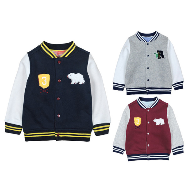 Children Sweater Contrast Baseball Uniform Jacket Baby Warm Sweater Button Cartoon Jacket Round Neck Outwear Animal 45