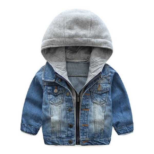 2018 Kids Denim Jacket Boys Jean Coat Clothing Fashion Causal Girls Cardigan Children Outerwear Cowboy Toddler Hooded 2-10yrs Y1891203