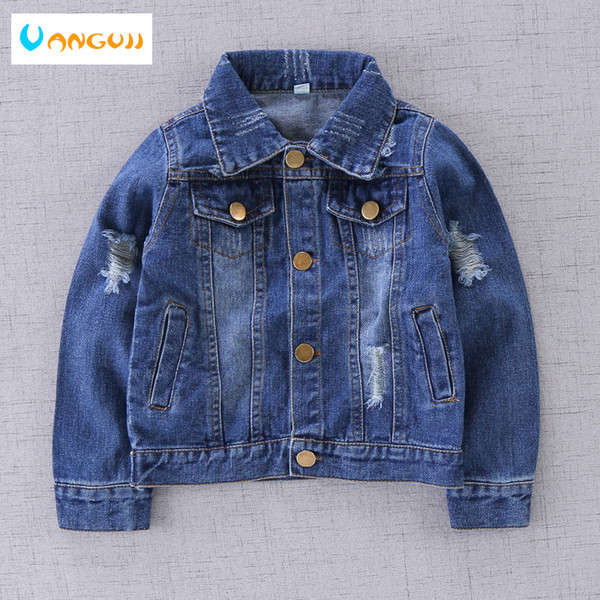 boys autumn coat denim jacket for kids 1-9 years old Washed stone hole short coat Metal buttons Soft treatment all match outwear Y18102607