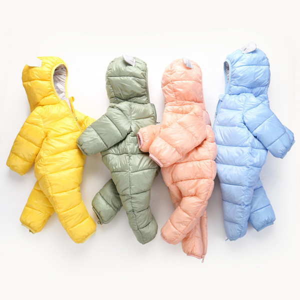 2018 Autumn Winter Cute Jumpsuit Baby Newborn Snowsuit Boy Warm Romper Down Cotton Girl clothes Bodysuit hooded coat jacket kids A-697