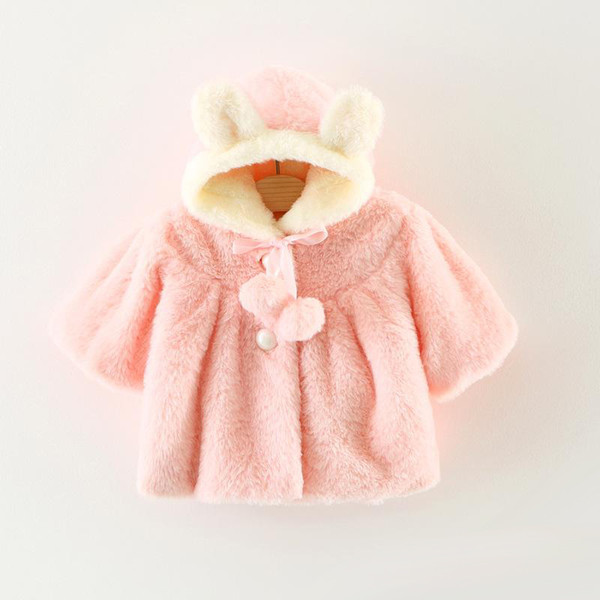 New Baby Infant Girls Fur Winter Warm Coat Cloak Jacket Thick Warm Clothes Baby Girl Cute Hooded Long Sleeve Coats Pink Beige