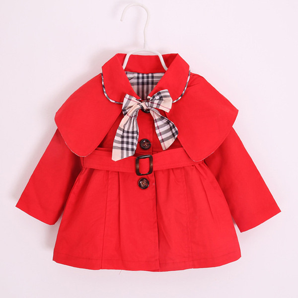 New Baby Toddler Girls Tench Coats Spring Autumn Lapel Waistband Windbreaker Solid Color Cotton Coat Outerwear Jacket Cardigan Tops