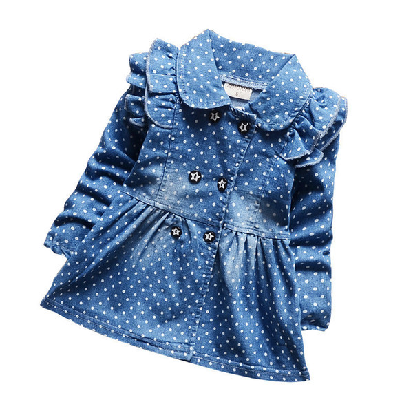 BibiCola spring autumn children's denim jackets for girls polka dots jeans jackets female baby cotton lapel coat kids outerwear