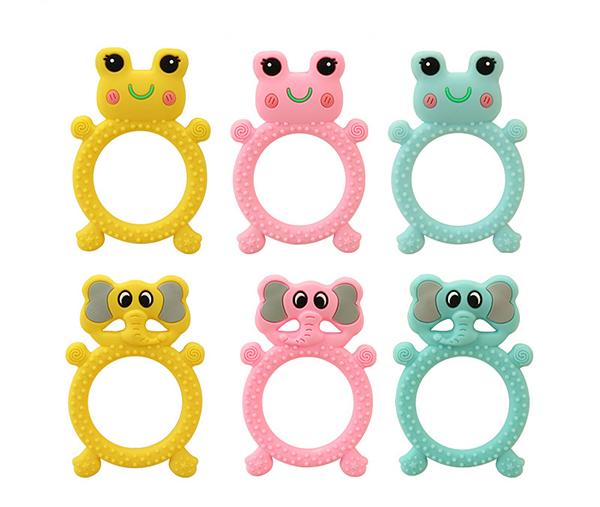 Cute Frogs Elephant Silicone Teethers Ring Baby Hand Holder Teething Toys Soft BPA Free Silicone Chewable Soothers Infant Molar Gifts