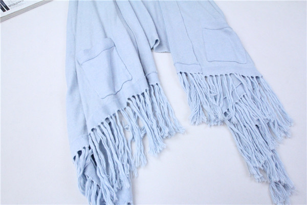 Women's spring and autumn long irregular fringe hem casual casual sleeveless knitted shawl