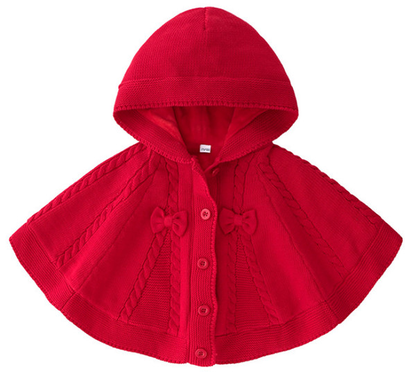 Retail children autumn and winter new shawl Wholesale baby red knitting bow and fuzzy clothing cape