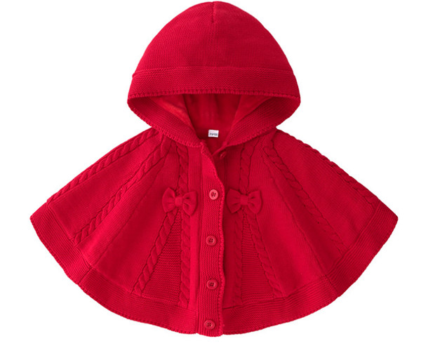 retail 03-24mo autumn/winter new children's shawls Wholesale baby big red knit bow and fuzzy garment cape