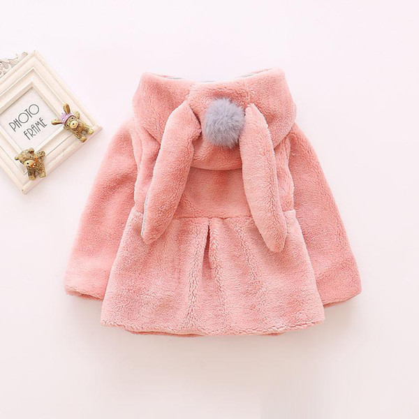 New Baby Girl Blazer Jackets Kids Bunny Ear Coats Outerwear Hooded With Pompom Soft Keep Warm Kid Clothing Childrens Toddler Jacket