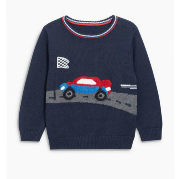 High Quality New Boy Sweater Children Clothing Embroidery Cars Pattern Knitted Sweater Baby Boy Pullover Sweater Knitwear 5T