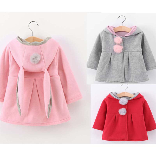 New Baby Girls Kids Long Sleeve Rabbit Ears Hoodie Hooded Warm Jacket Coat Outerwear 3 Colors 4 Size