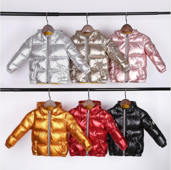 Fashion Kids Silver Down Jacket Boys Girls Hooded White Duck Down Coat Winter Baby Thicken Warm Outwear Snow Coat Clothes 7 Colors