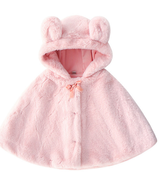 Retail girls autumn and winter new capes Baby cute pink rabbit fur warm cloak Baby clothes