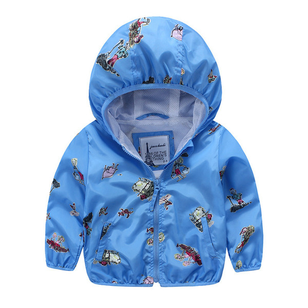 Brand Spring Children's Jacket Cartoon Printed Hooded Boys Jacket 2-7 Years Kids Outerwear Coat Baby Boys Windbreaker