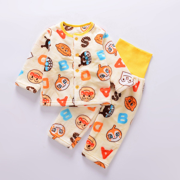 Kid's cartoon pajamas home service autumn winter coral velvet children's long sleeve pajamas set warm baby clothing pants suit two-pieces