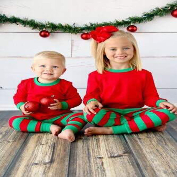 Boy Girl Christmas Pajamas Sets Children Cotton Stripe Long Sleeve + Pants 2pcs Suits Baby Clothes Home Clothing Sets