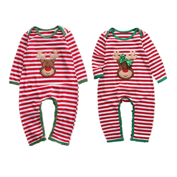 Xmas Baby Girl Boy Clothes Pajamas Outfit Newborn Kids Christmas Bodysuit Striped Romper Rudolph Reindeer 2 Styles Winter Clothes Wholesale