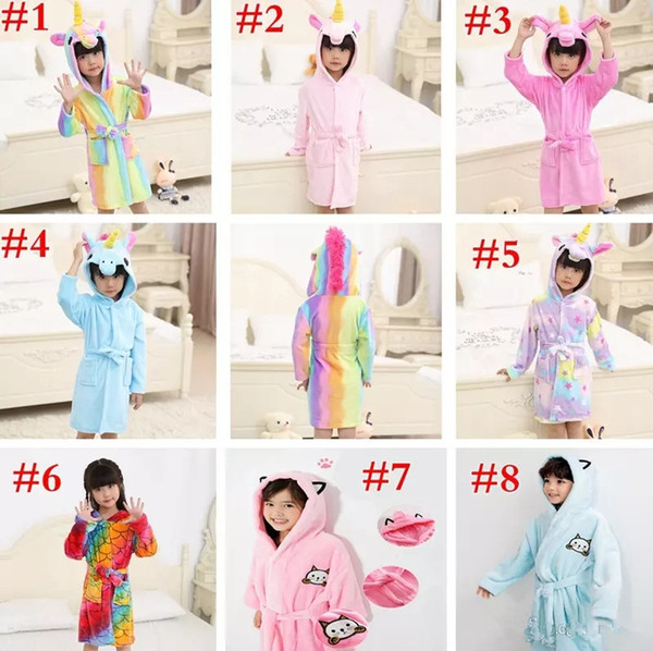 Kids Cartoon Unicorn Bathrobe Pajamas Children Unisex Mermaid Solid Color Bath Robe Boy Girl Hoodies Sleepwear Robes