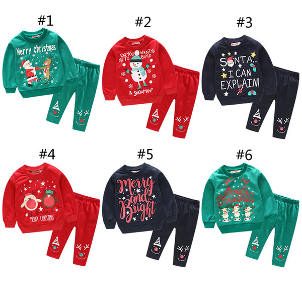 6 Style Boys Girls Christmas Pajamas Suits 2018 New Children Cartoon Santa Claus elk Snowman long sleeve tops + Pants 2pcs sets B001