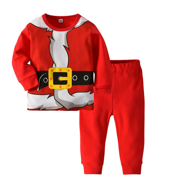 Red Santa Claus Children Boys Girls Cotton Pajamas Set Long Sleeve Toddler Baby Kids Tops +Pants Clothing Set Funny Cosplay Clothes