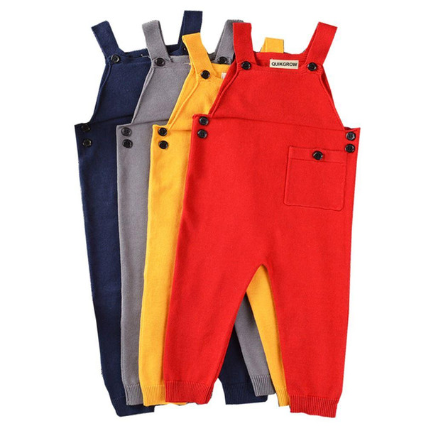 QUIKGROW Adorable Unisex Baby Boy Girl Overalls Pretty Knitted Infant Dungarees Candy Color Long Trousers Jumpsuit YM20KZ