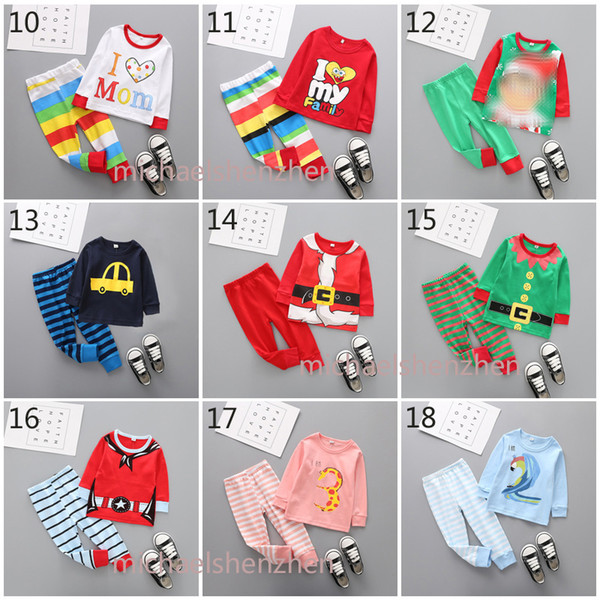 33 Style Boys Girls Christmas Pajamas 2018 New Children Santa Claus elk crocodile cartoon long sleeve tops + Pants 2pcs sets Suits B001