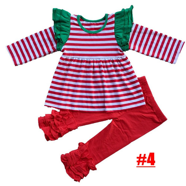 Baby Girl Christmas Boutique Outfits High Quality Girls Striped Deer tops and flower Pants with Ruffle set