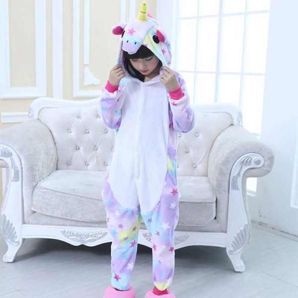 Kids Unicorn Pajamas Onesie,Children Animal Stars Unicorn Sleepwear Party Costumes Anime Hoodie Pyjama For Girls Boys Y18102908