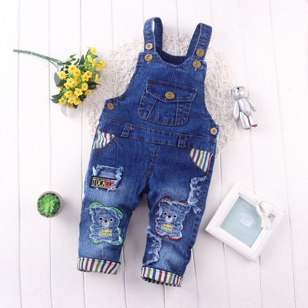 BibiCola spring autumn leisure braces Pants Baby Girls bib pants children Denim Overall Trousers kids cartoon infant jeans